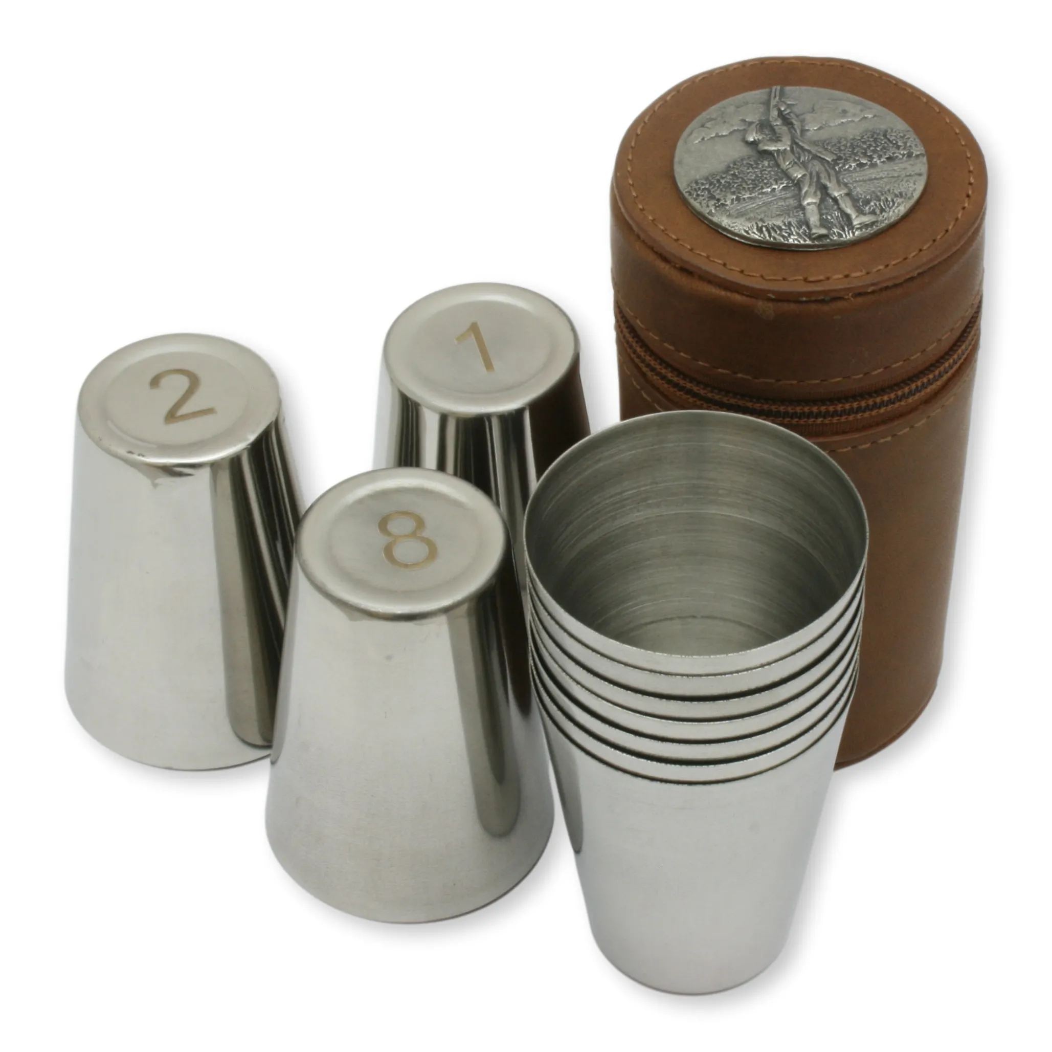 Game Shooter Style 1-10 Numbered Cups In Brown Leather Zip Case