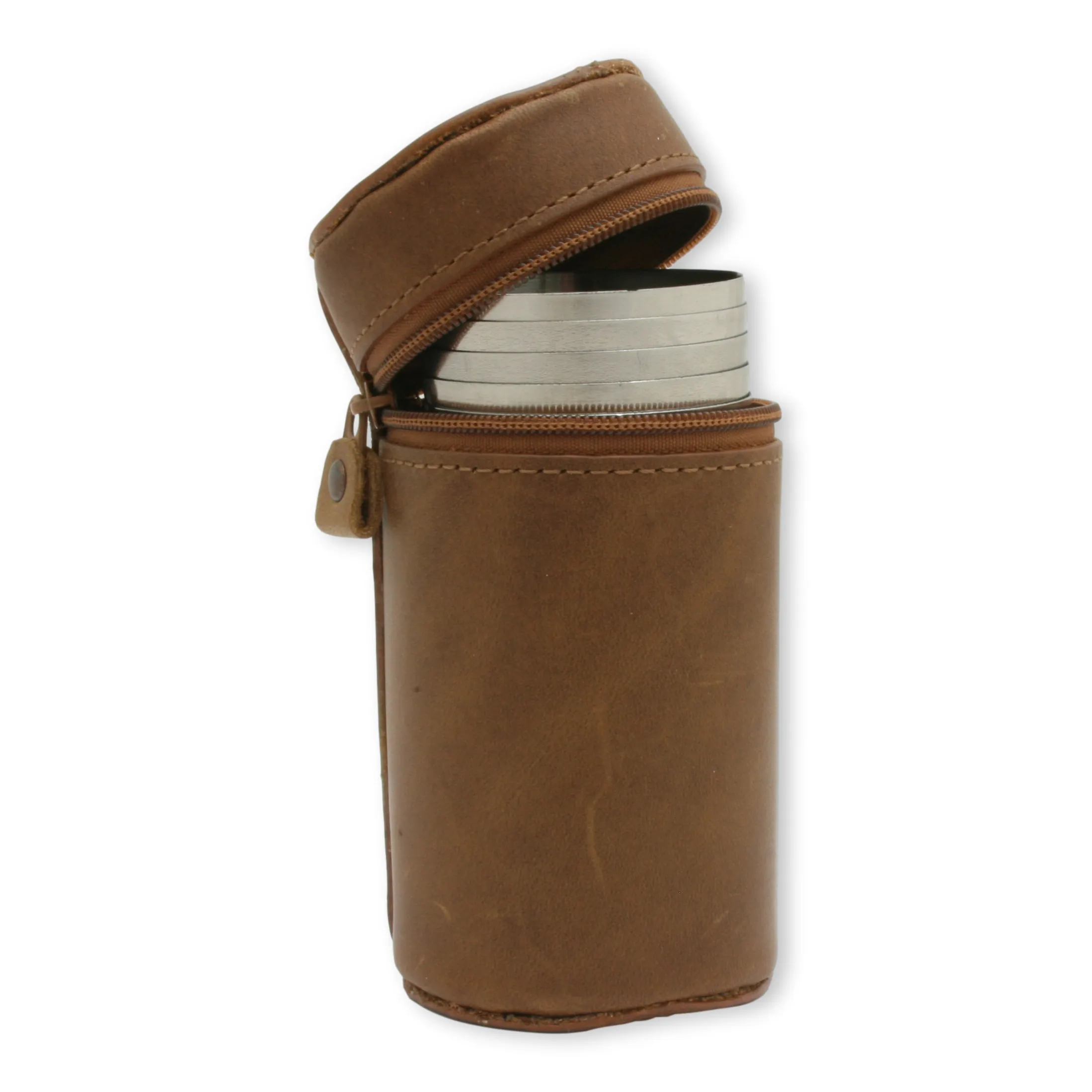 Game Shooter Style 1-10 Numbered Cups In Brown Leather Zip Case