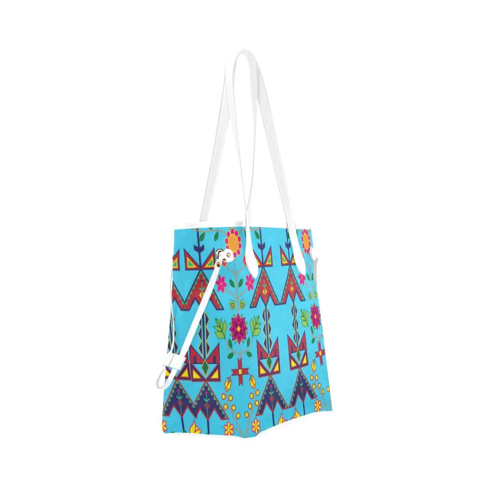 Geometric Floral Spring - Sky Blue Clover Canvas Tote Bag