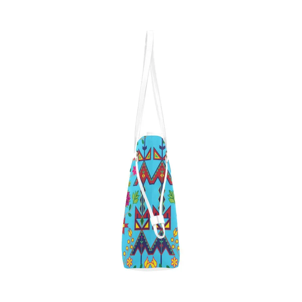 Geometric Floral Spring - Sky Blue Clover Canvas Tote Bag