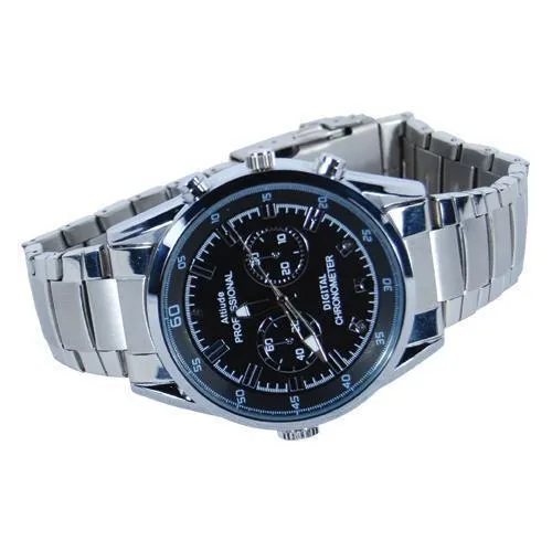 HD Hidden Watch Camera with Built-In DVR, Silver Case and Silver Band