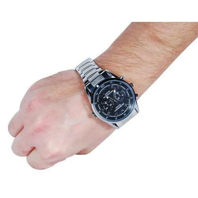 HD Hidden Watch Camera with Built-In DVR, Silver Case and Silver Band