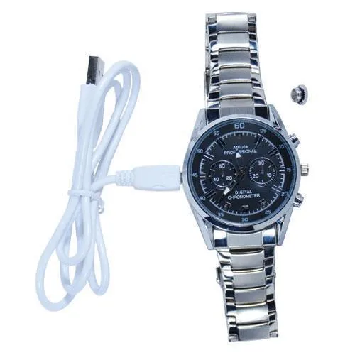 HD Hidden Watch Camera with Built-In DVR, Silver Case and Silver Band