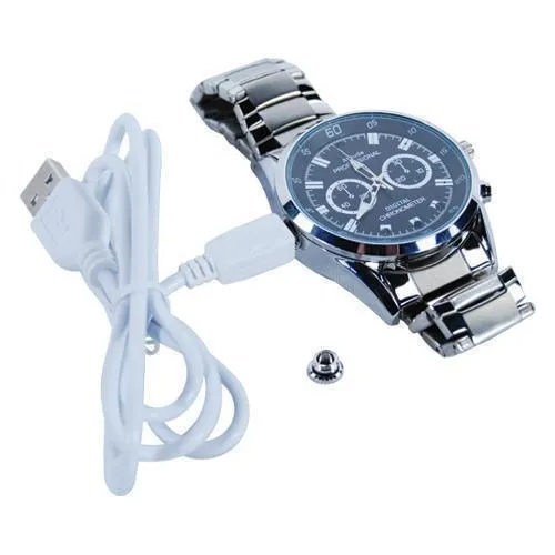 HD Hidden Watch Camera with Built-In DVR, Silver Case and Silver Band