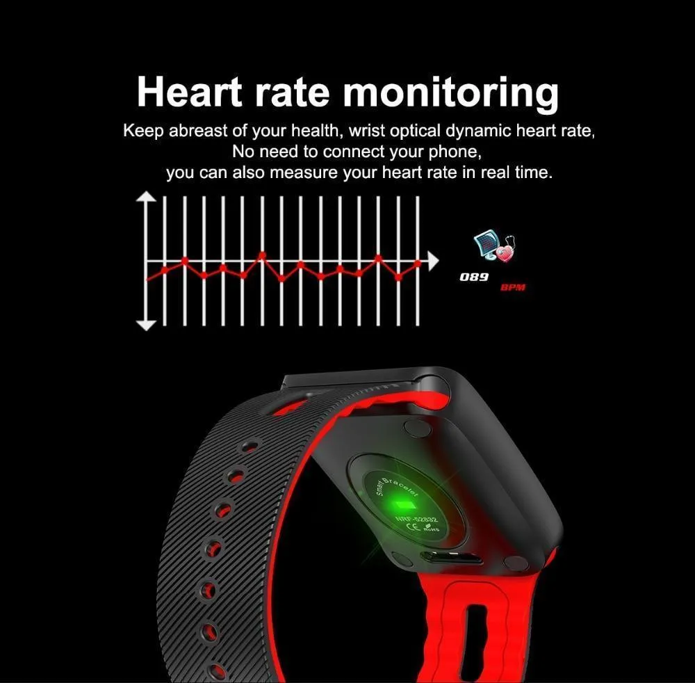 Heart Rate Blood Pressure Monitoring Touch Screen Smart Bracelet Fitness Tracker Smartwatch For iPhone Android