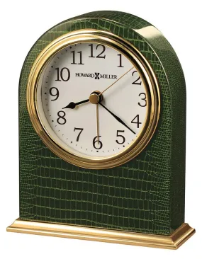 Howard Miller Madison Alarm Clock - Green Leather Textured Case - Brass Accents