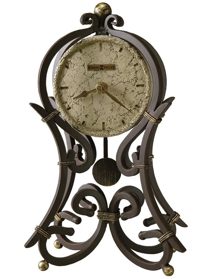 Howard Miller Vercelli Mantel Pendulum Clock - Stone Dial -  Aged Wrought Iron