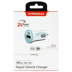 HyperGear Single Port 2.4A USB Car Charger & 4FT USB to 8-Pin Cable - White