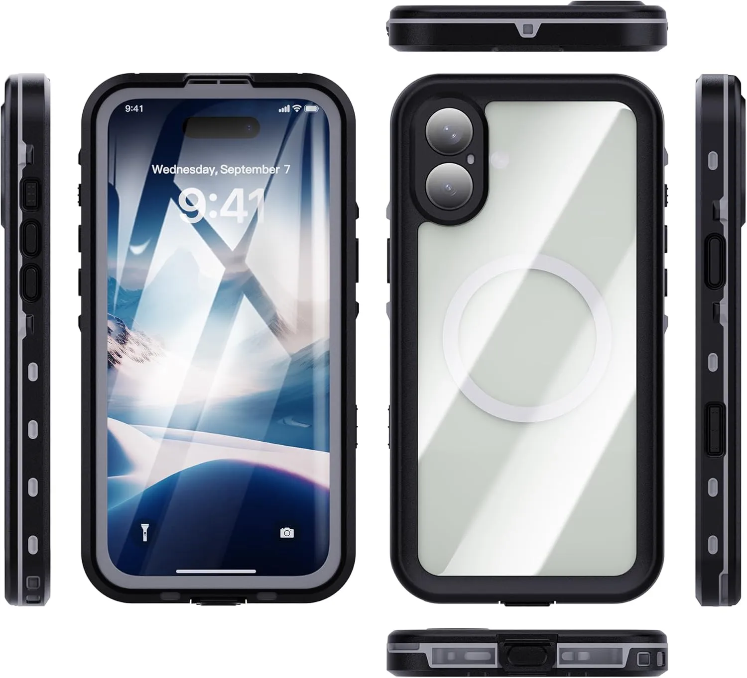 iPhone 16 Plus Case IP68 Underwater Clear Magnetic Built-in Screen Lanyard Protection