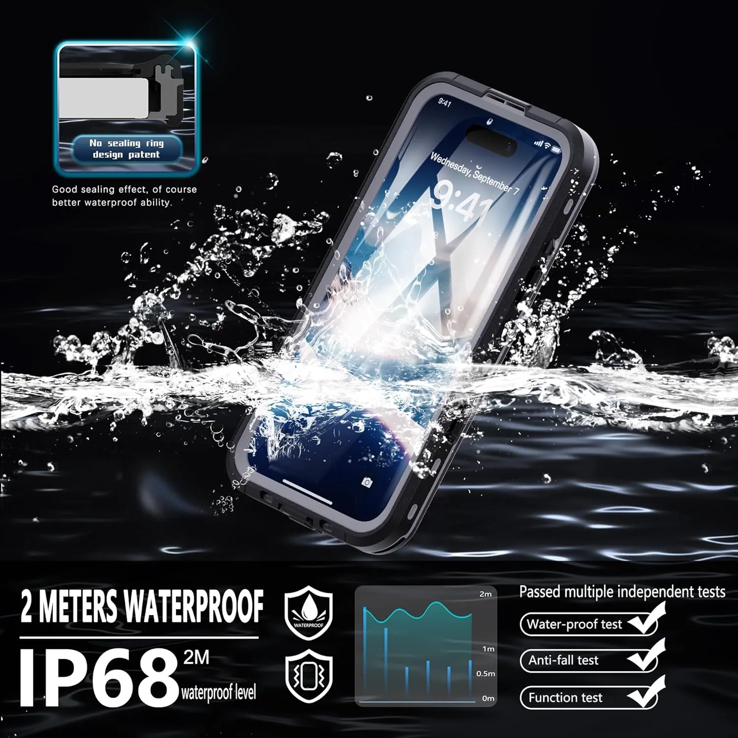 iPhone 16 Plus Case IP68 Underwater Clear Magnetic Built-in Screen Lanyard Protection