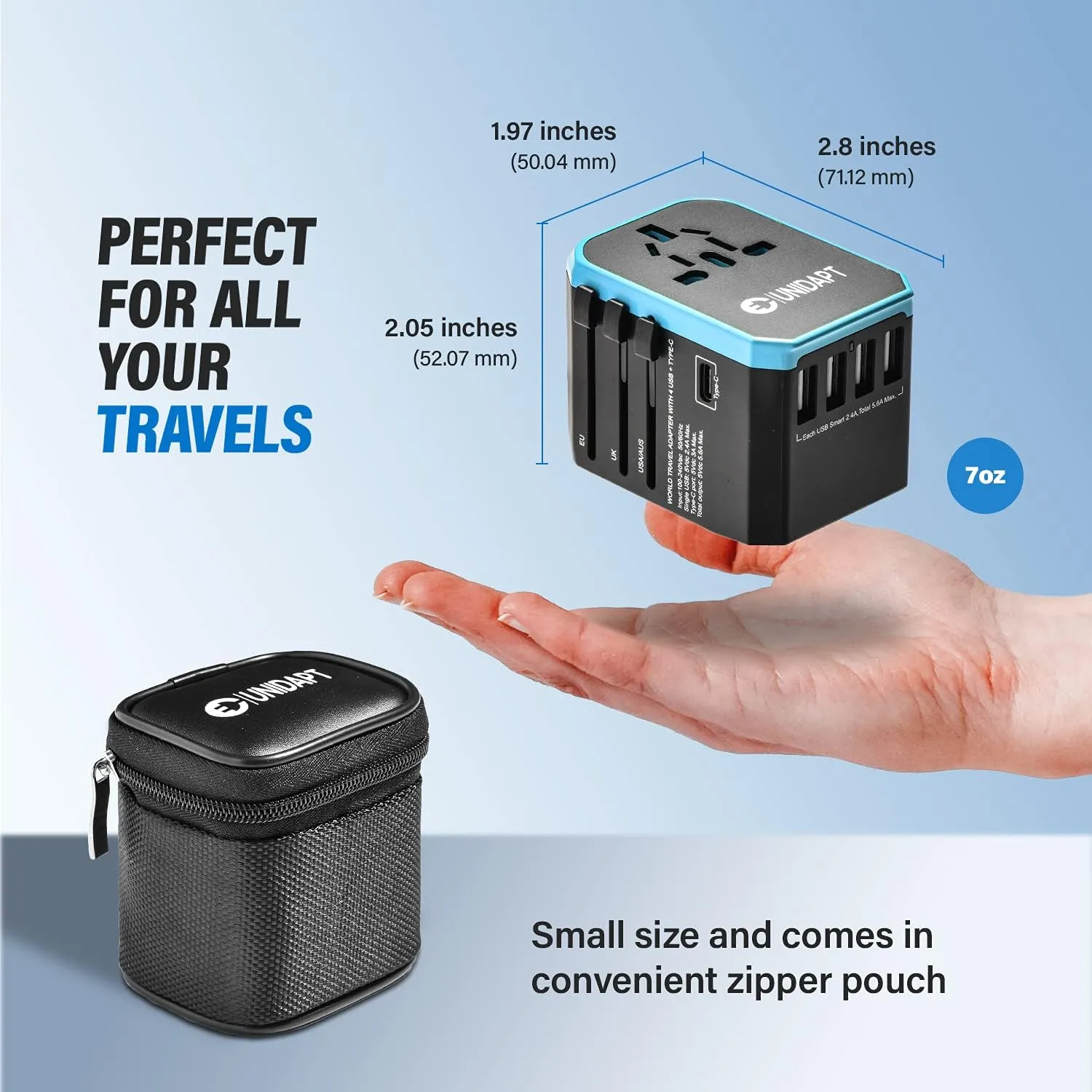 ITEM# 0193   Unidapt Universal Travel Adapter with International Plug, 5.6A Smart Power 3.0A 4 USB 1 Type C, Power Adapter Travel Charger, Outlet Converter Worldwide (Watch Video)