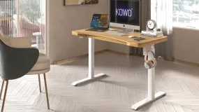 kowo 48" Solid Wood Electric Standing Desk with Drawers Integrated Wireless Charger, Bamboo Adjustable Height Home Office Computer Desk, Oak/White