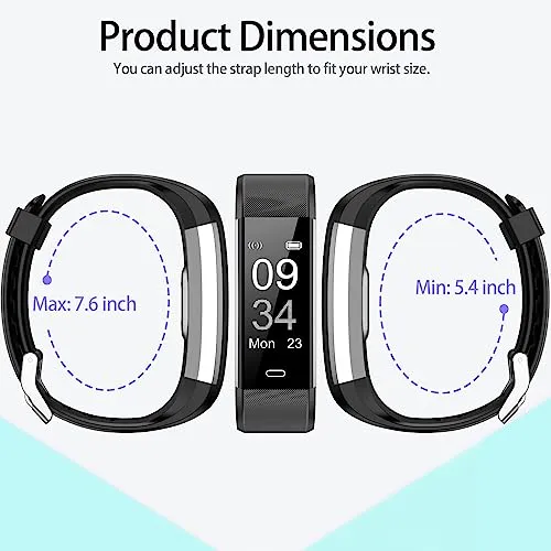 Kummel Fitness Tracker with Heart Rate Monitor, Waterproof Activity Tracker with Pedometer & Sleep Monitor, Calories, Step Tracking for Women Men Black