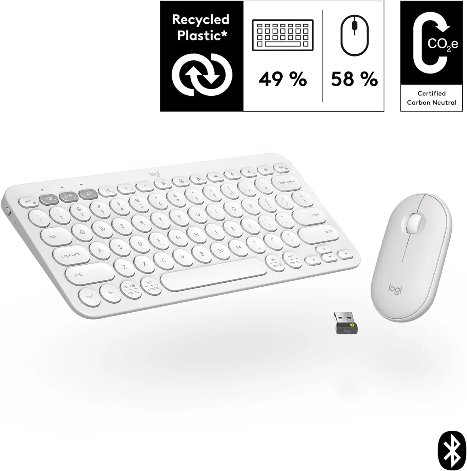 Logitech Pebble 2 Combo 無線纖薄鍵鼠套裝 (English Version) - Pearl White 珍珠白色 920-012188 原裝行貨