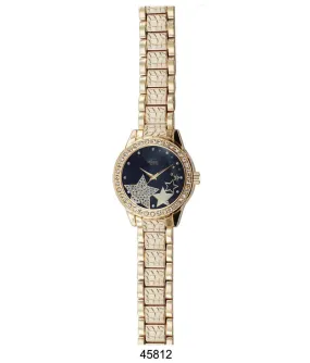 M Milano Expressions Gold Metal Band Watch with Black Dial