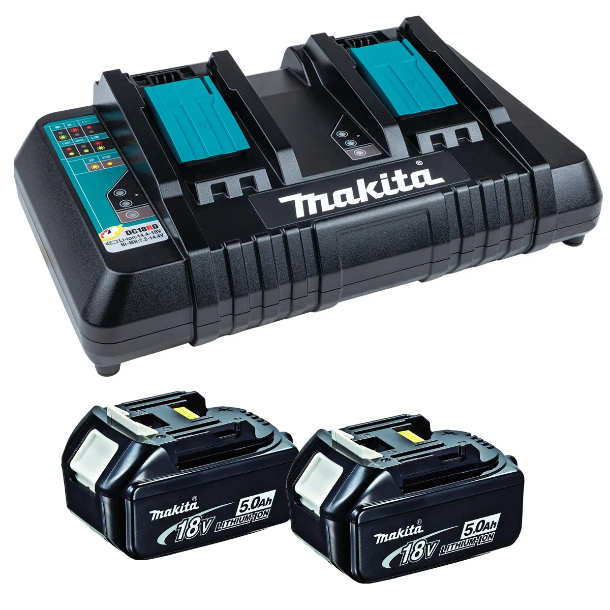 Makita BL1850XDC18RD 18V 2 x 5.0Ah Batteries and Dual Port Charger