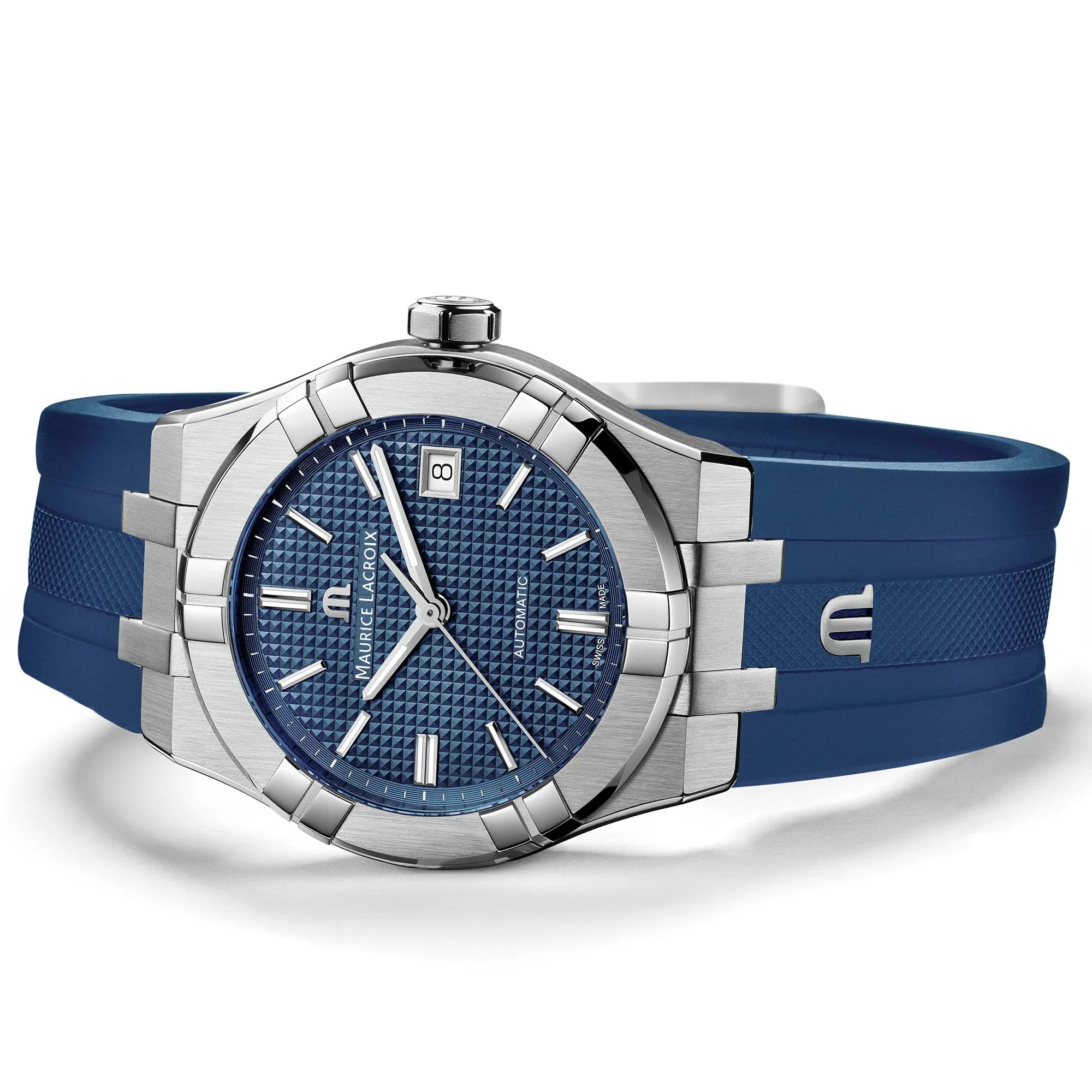 Maurice Lacroix Men's Blue Aikon Automatic Rubber Watch AI6007-SS000-430-4