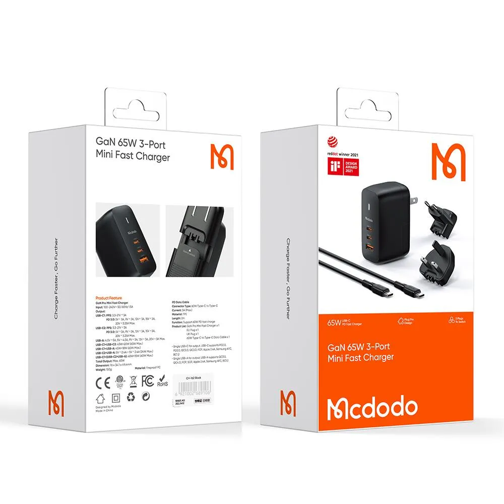 Mcdodo Mecha Series 65W GaN Universal Charger Set EU/UK/US Plug (Reddot Winner 2021)