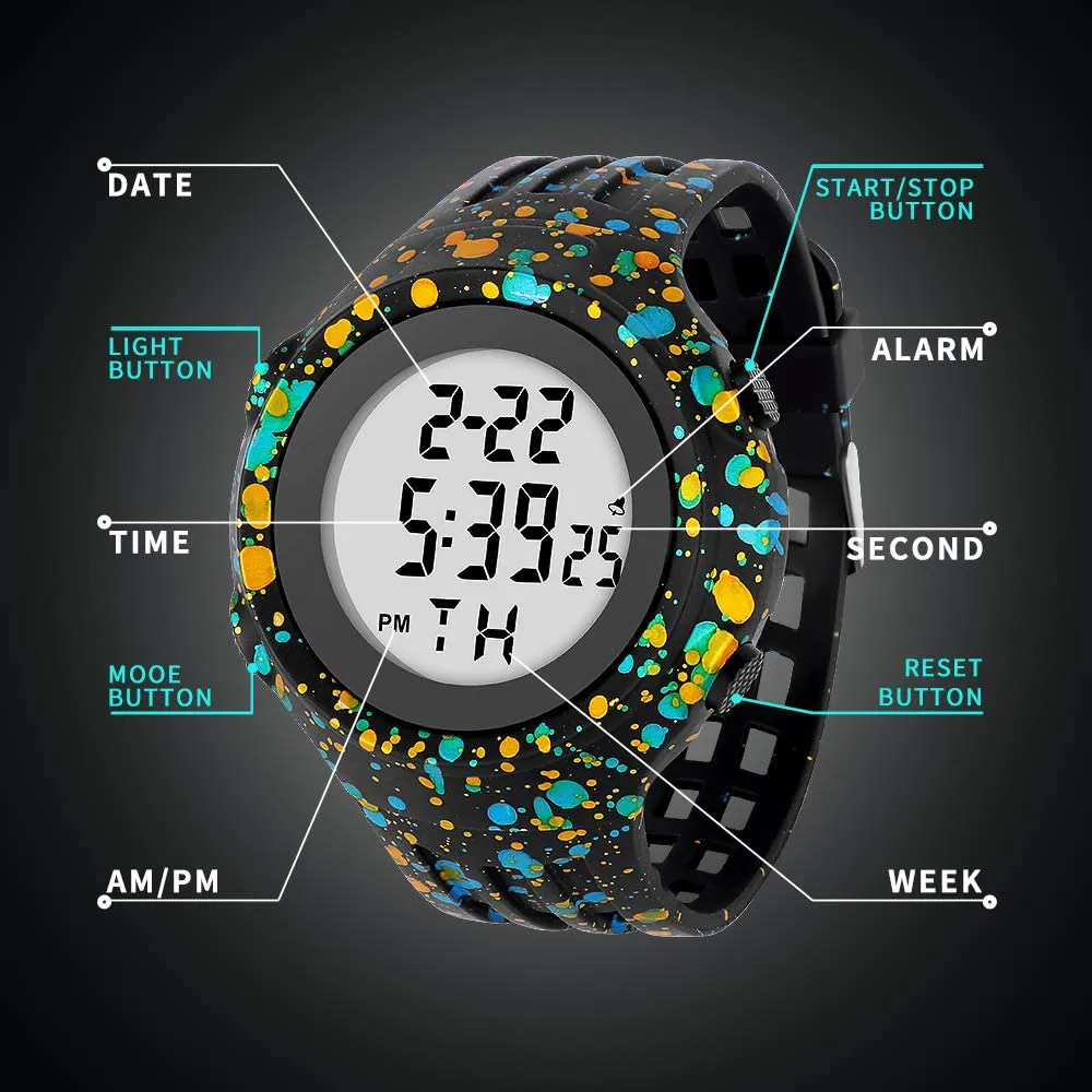 Men Digital Watch Boys Sport Resistant Outdoor Waterproof Electronic Watch with Alarm, Stopwatch, Luminous Night Light Women Girl Military Watch