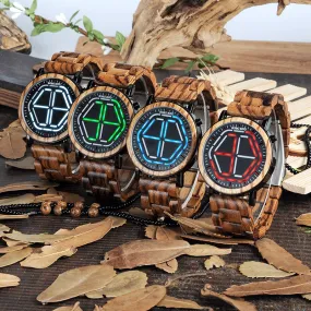 Men's Colorful Digital LED Wooden Watch - Red,White,Blue,Green