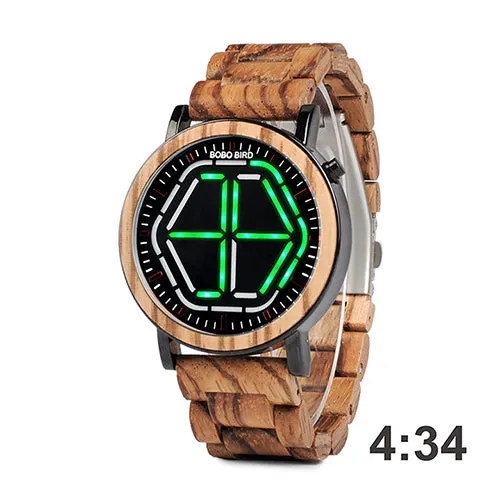 Men's Colorful Digital LED Wooden Watch - Red,White,Blue,Green