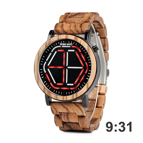 Men's Colorful Digital LED Wooden Watch - Red,White,Blue,Green