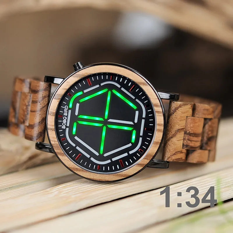 Men's Colorful Digital LED Wooden Watch - Red,White,Blue,Green