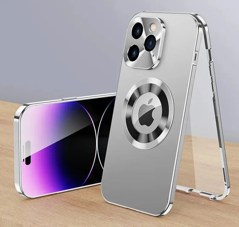 Metal Magnetic Alloy Stainless Steel Ultra Thin 360 Full Screen Saver Protection Phone Case For iPhone