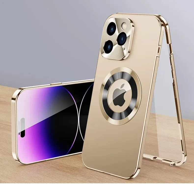 Metal Magnetic Alloy Stainless Steel Ultra Thin 360 Full Screen Saver Protection Phone Case For iPhone