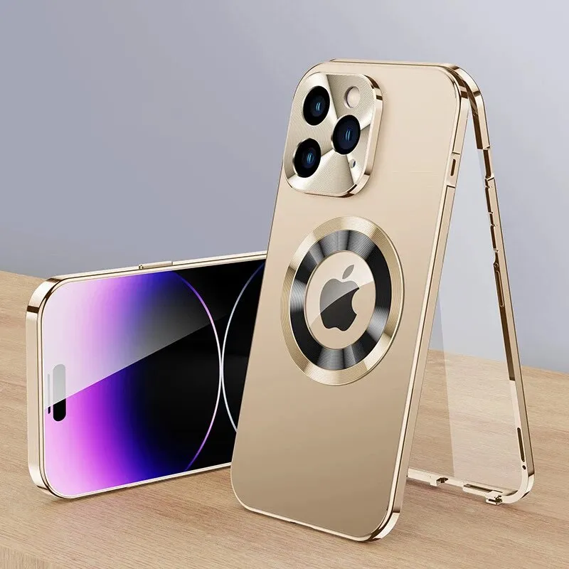 Metal Magnetic Alloy Stainless Steel Ultra Thin 360 Full Screen Saver Protection Phone Case For iPhone