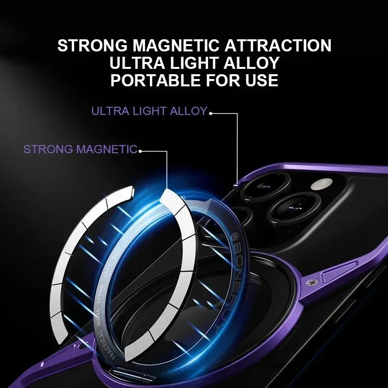 Metal Phone Case Magsafe 360° Rotating Stand Aluminum Alloy Frameless Cooling Case For iPhone