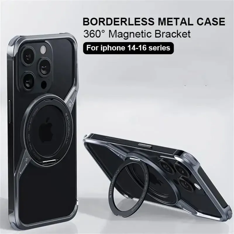 Metal Phone Case Magsafe 360° Rotating Stand Aluminum Alloy Frameless Cooling Case For iPhone