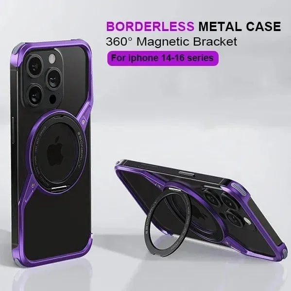 Metal Phone Case Magsafe 360° Rotating Stand Aluminum Alloy Frameless Cooling Case For iPhone