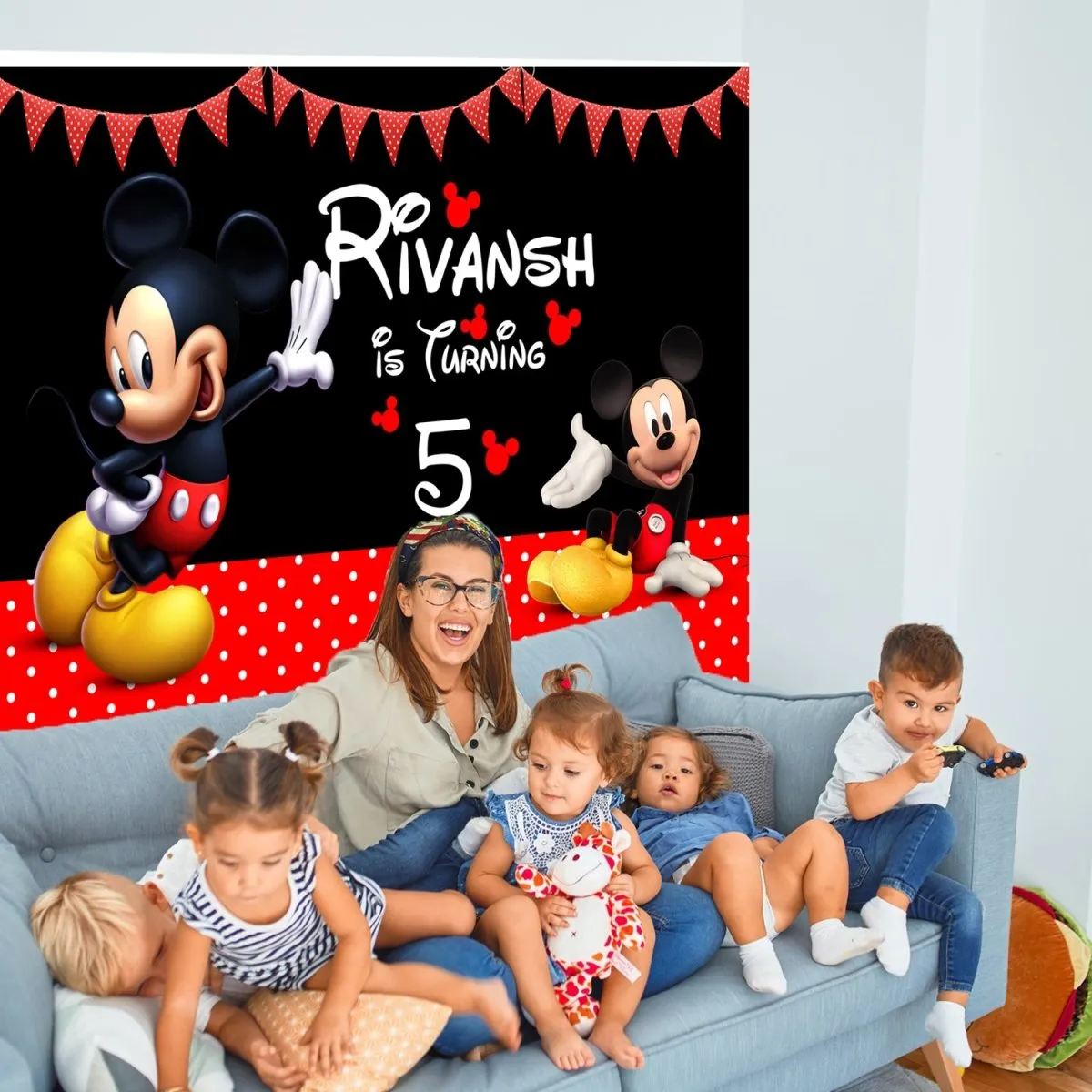 Mickey Mouse Personalized Backdrop for Kids Birthday - Flex banner