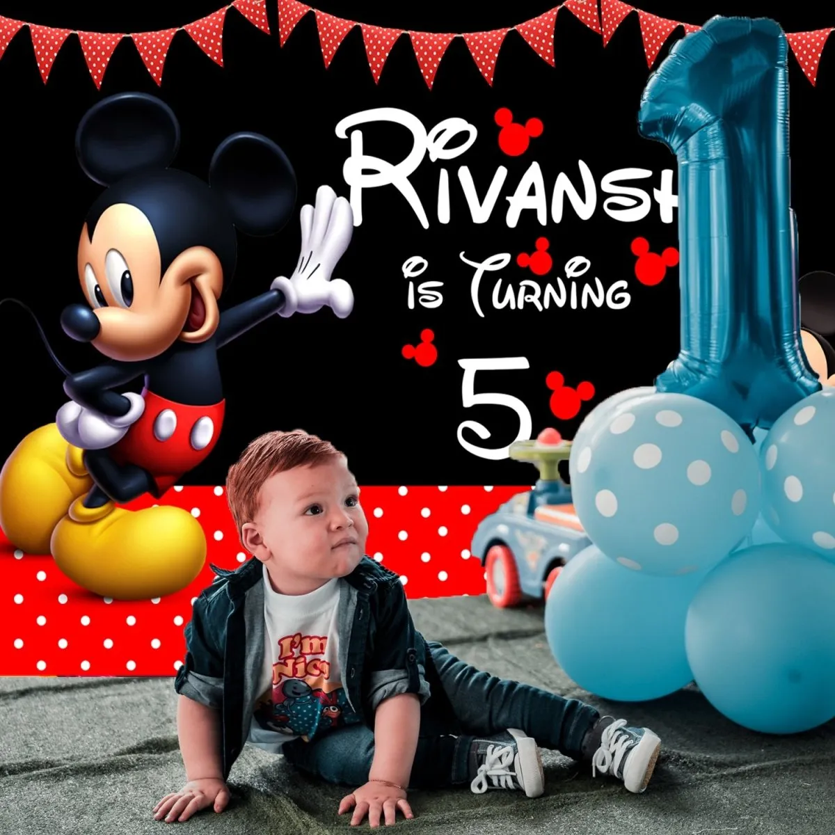 Mickey Mouse Personalized Backdrop for Kids Birthday - Flex banner