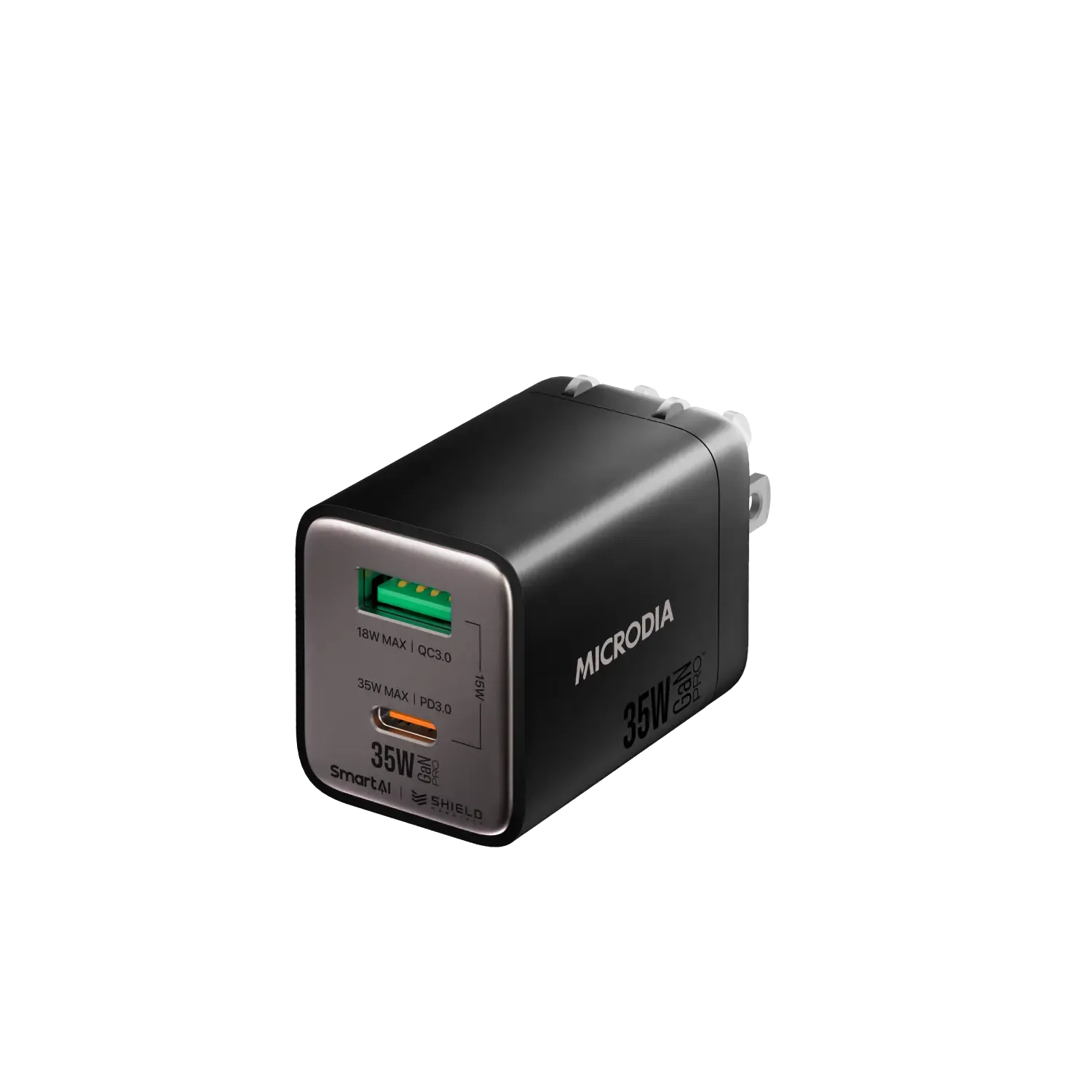 MICRODIA SMARTCube™ Nano 35W GaN Pro Wall Charger,Dual-Port, USB-C PD3.0   USB-A QC3.0