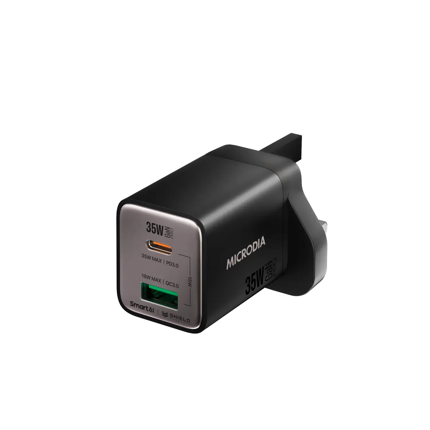 MICRODIA SMARTCube™ Nano 35W GaN Pro Wall Charger,Dual-Port, USB-C PD3.0   USB-A QC3.0