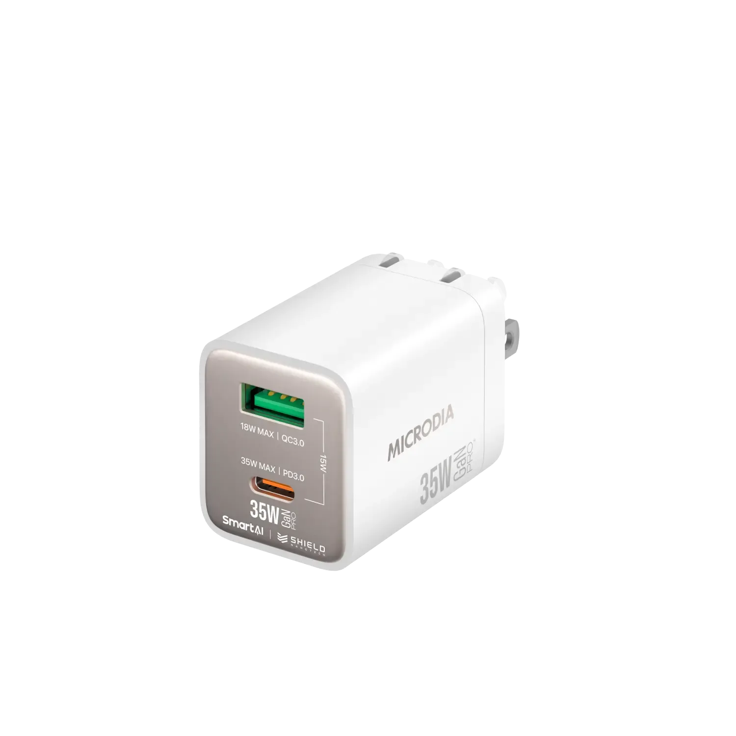 MICRODIA SMARTCube™ Nano 35W GaN Pro Wall Charger,Dual-Port, USB-C PD3.0   USB-A QC3.0