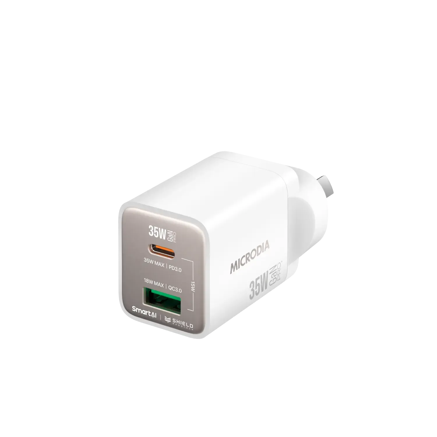 MICRODIA SMARTCube™ Nano 35W GaN Pro Wall Charger,Dual-Port, USB-C PD3.0   USB-A QC3.0