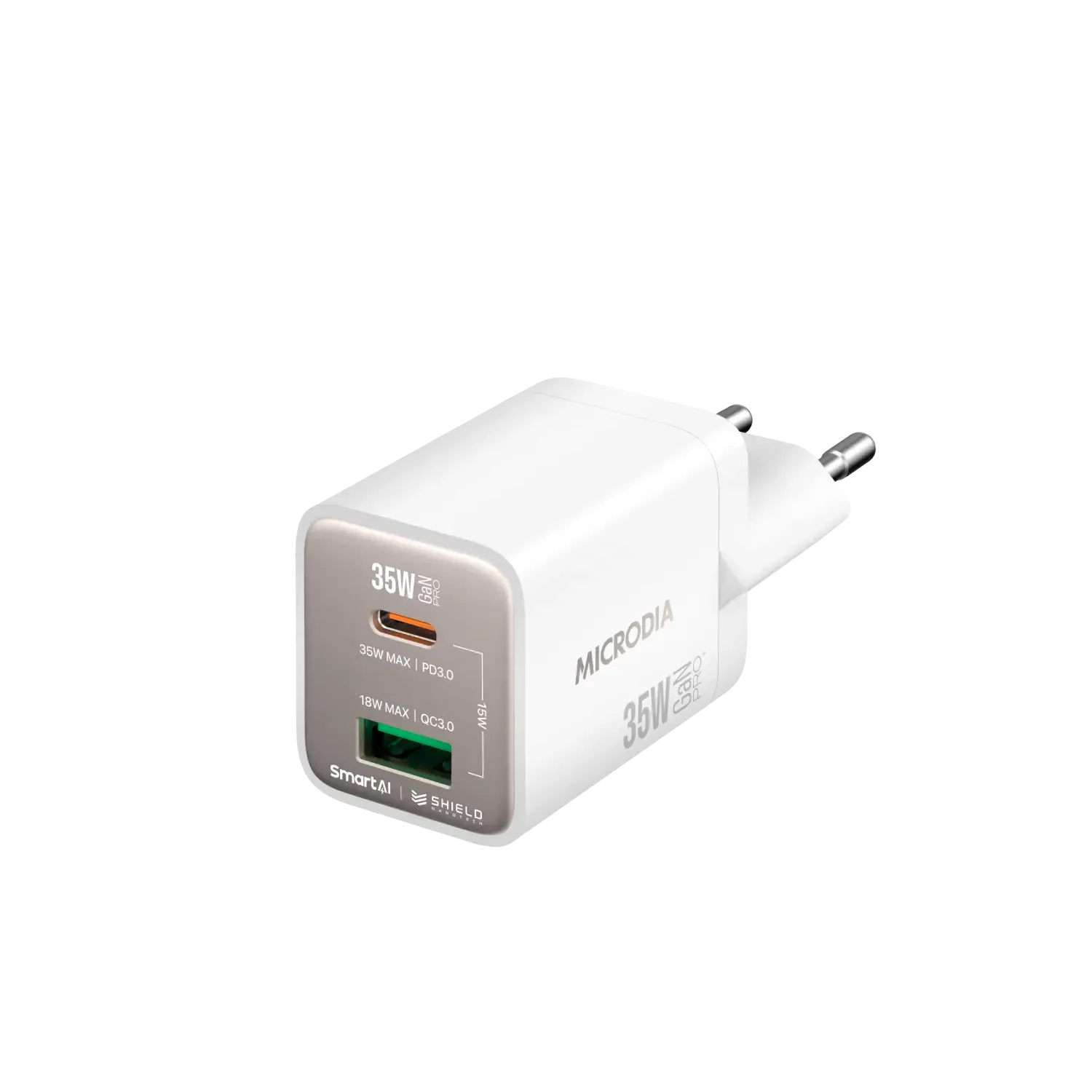 MICRODIA SMARTCube™ Nano 35W GaN Pro Wall Charger,Dual-Port, USB-C PD3.0   USB-A QC3.0