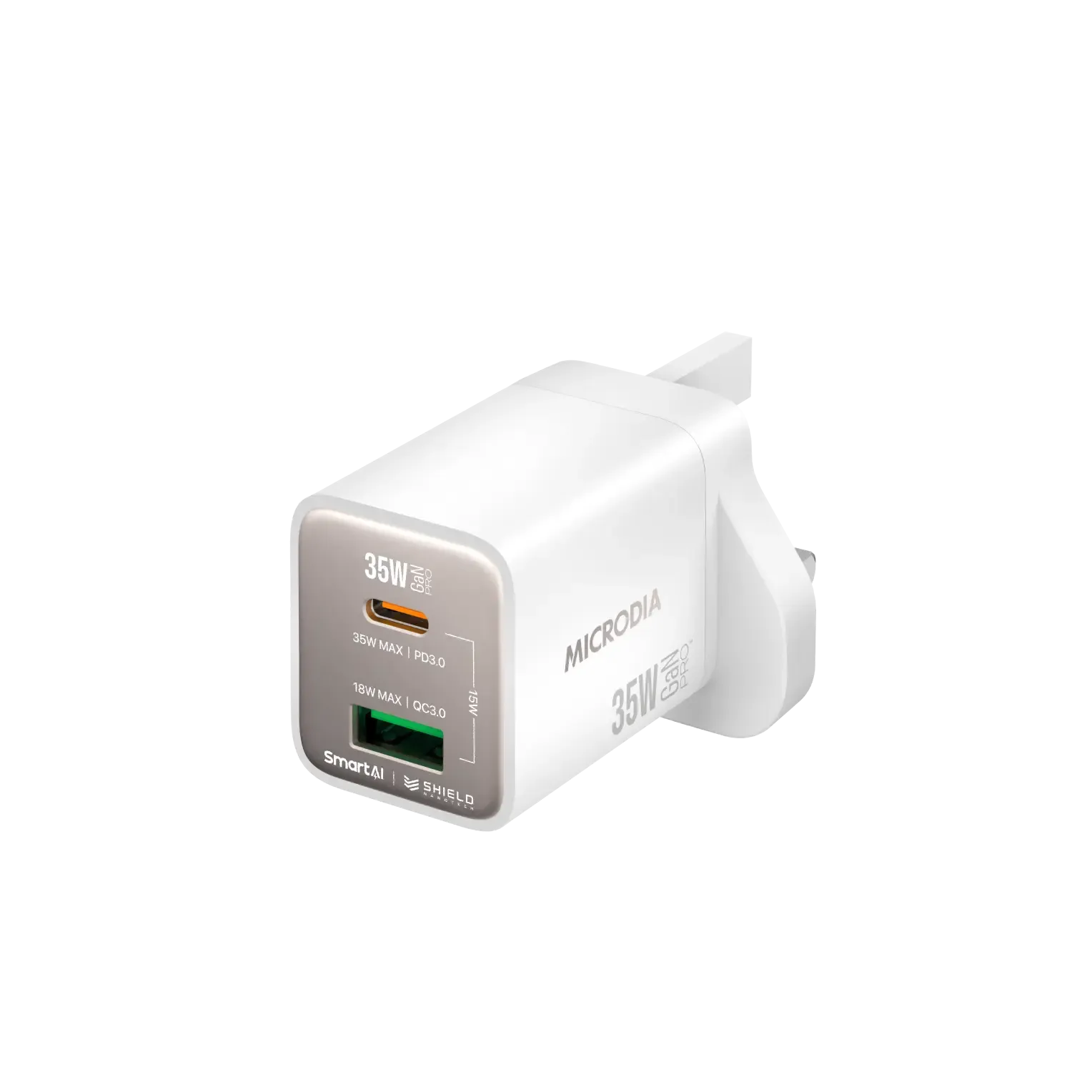 MICRODIA SMARTCube™ Nano 35W GaN Pro Wall Charger,Dual-Port, USB-C PD3.0   USB-A QC3.0