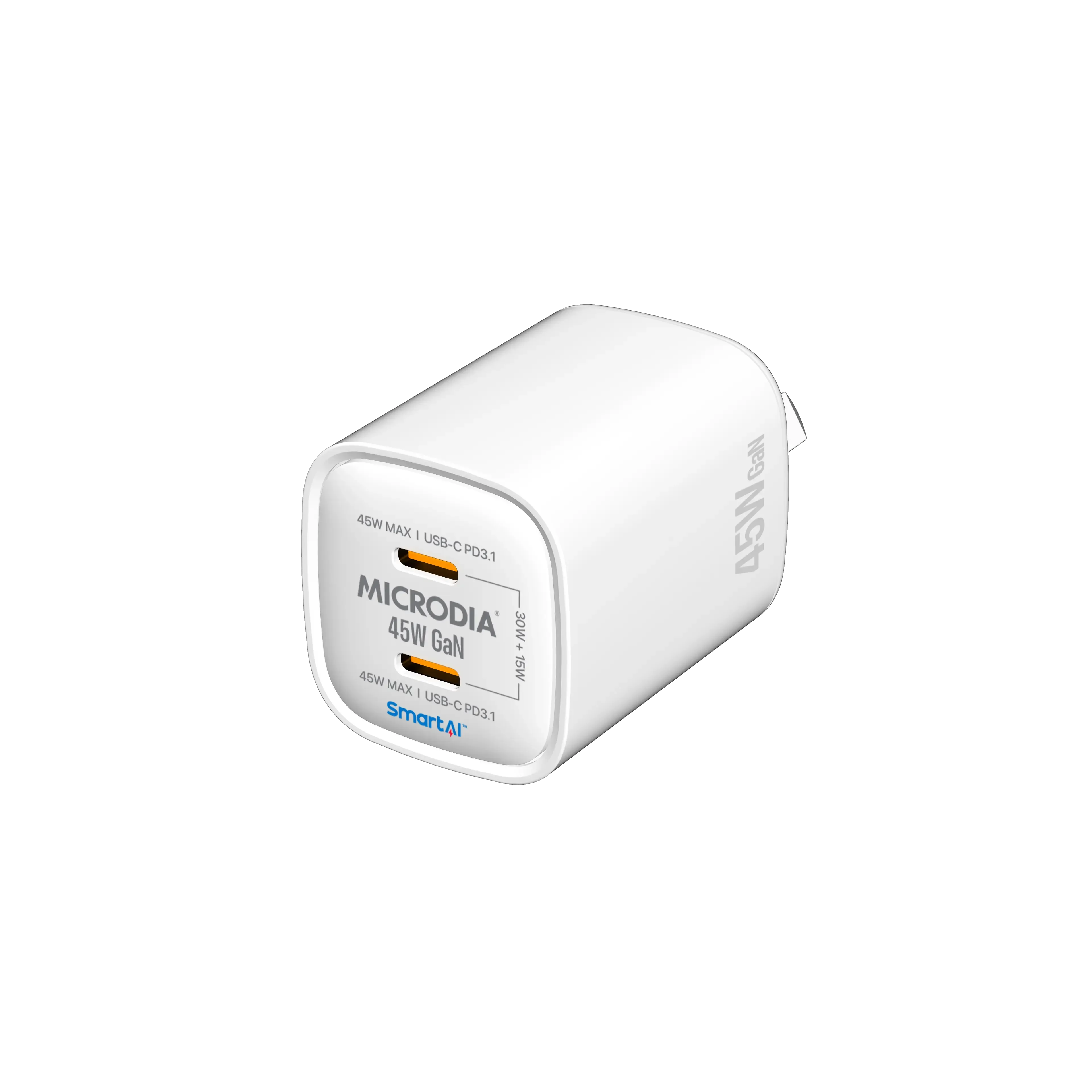 MICRODIA SMARTCube™ Nano 45W, GaN Wall Charger, Dual Port USB-C PD3.1