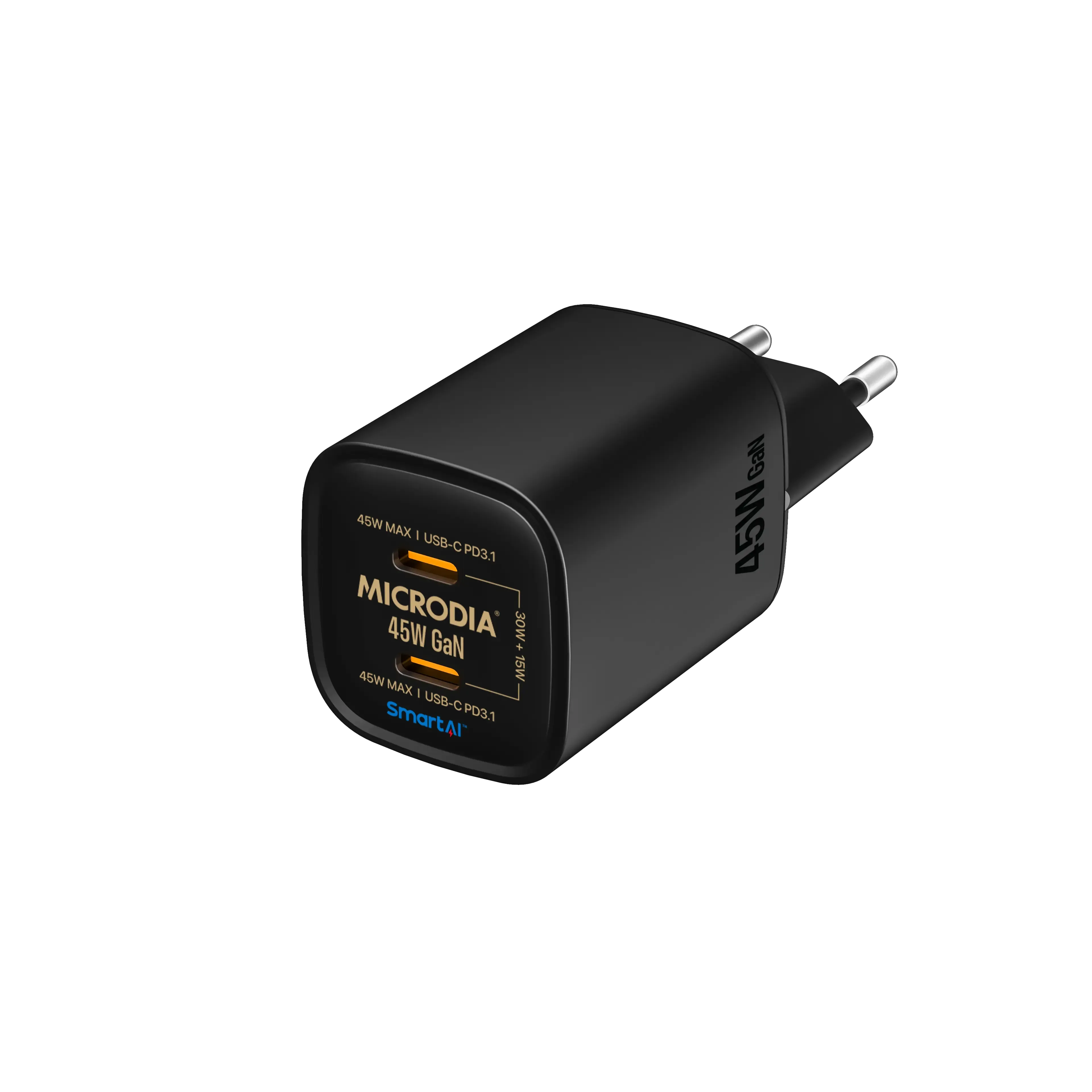 MICRODIA SMARTCube™ Nano 45W, GaN Wall Charger, Dual Port USB-C PD3.1