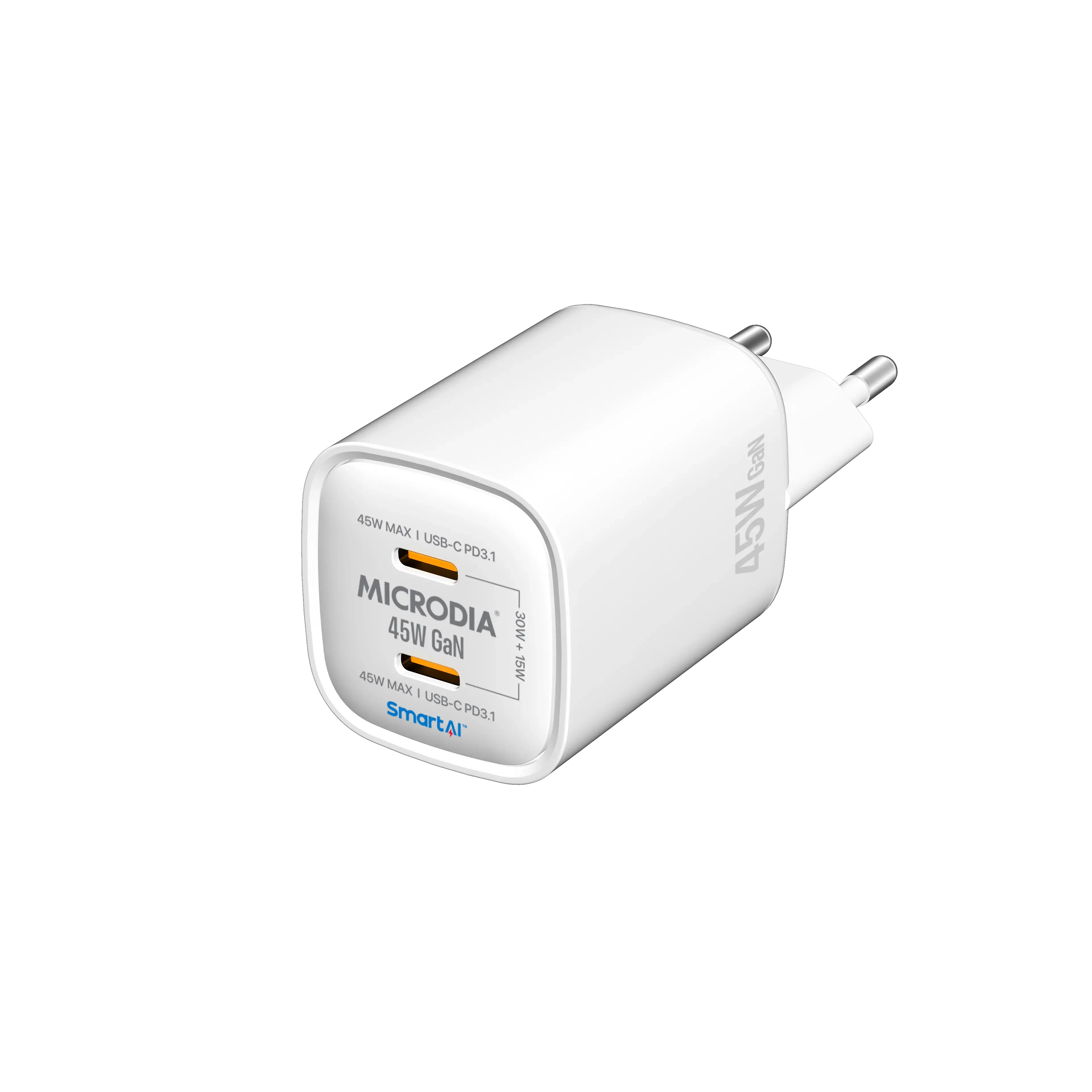 MICRODIA SMARTCube™ Nano 45W, GaN Wall Charger, Dual Port USB-C PD3.1