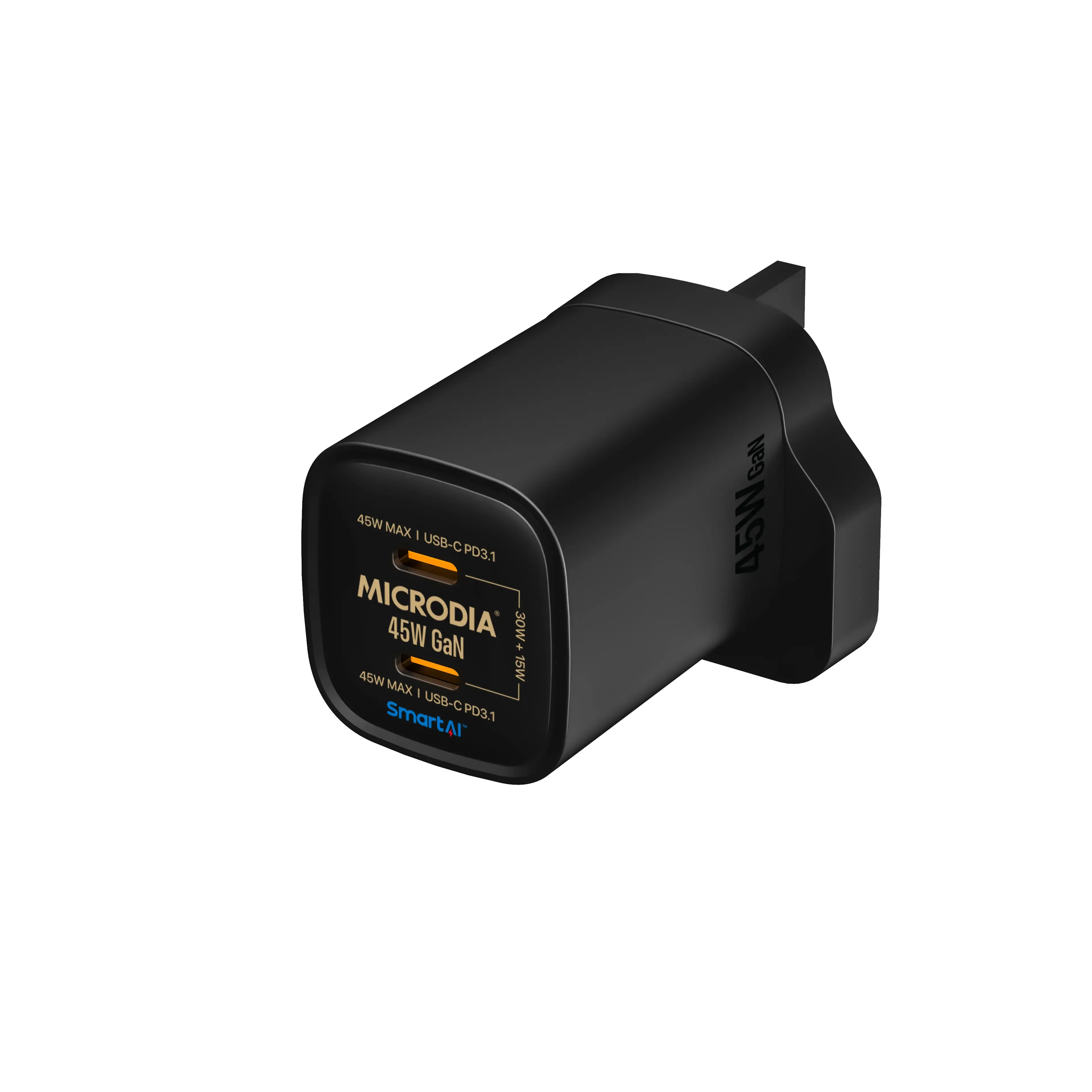 MICRODIA SMARTCube™ Nano 45W, GaN Wall Charger, Dual Port USB-C PD3.1