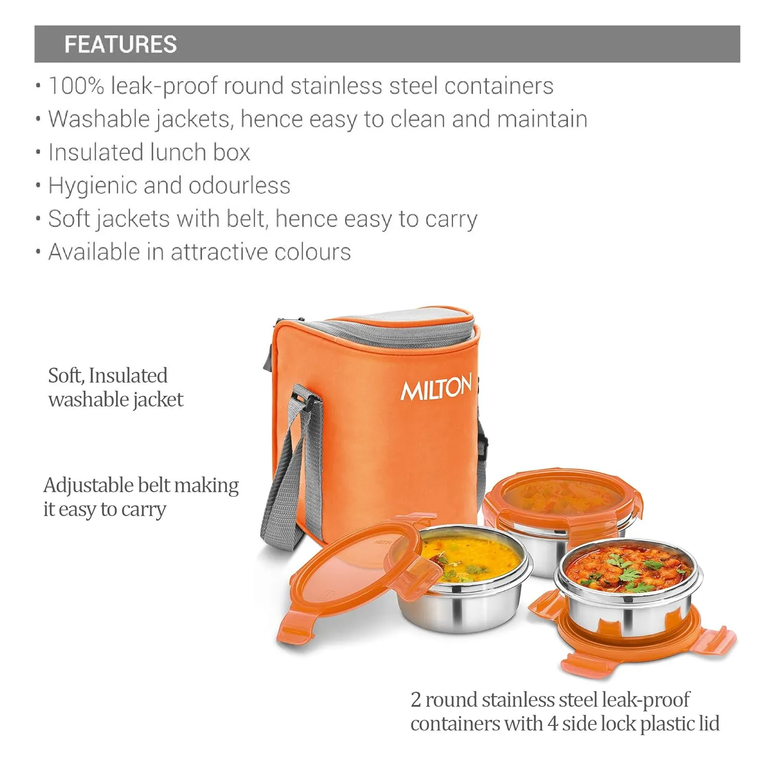 Milton Cube 3 Lunch Box, 300 ml, Set of 3, Orange