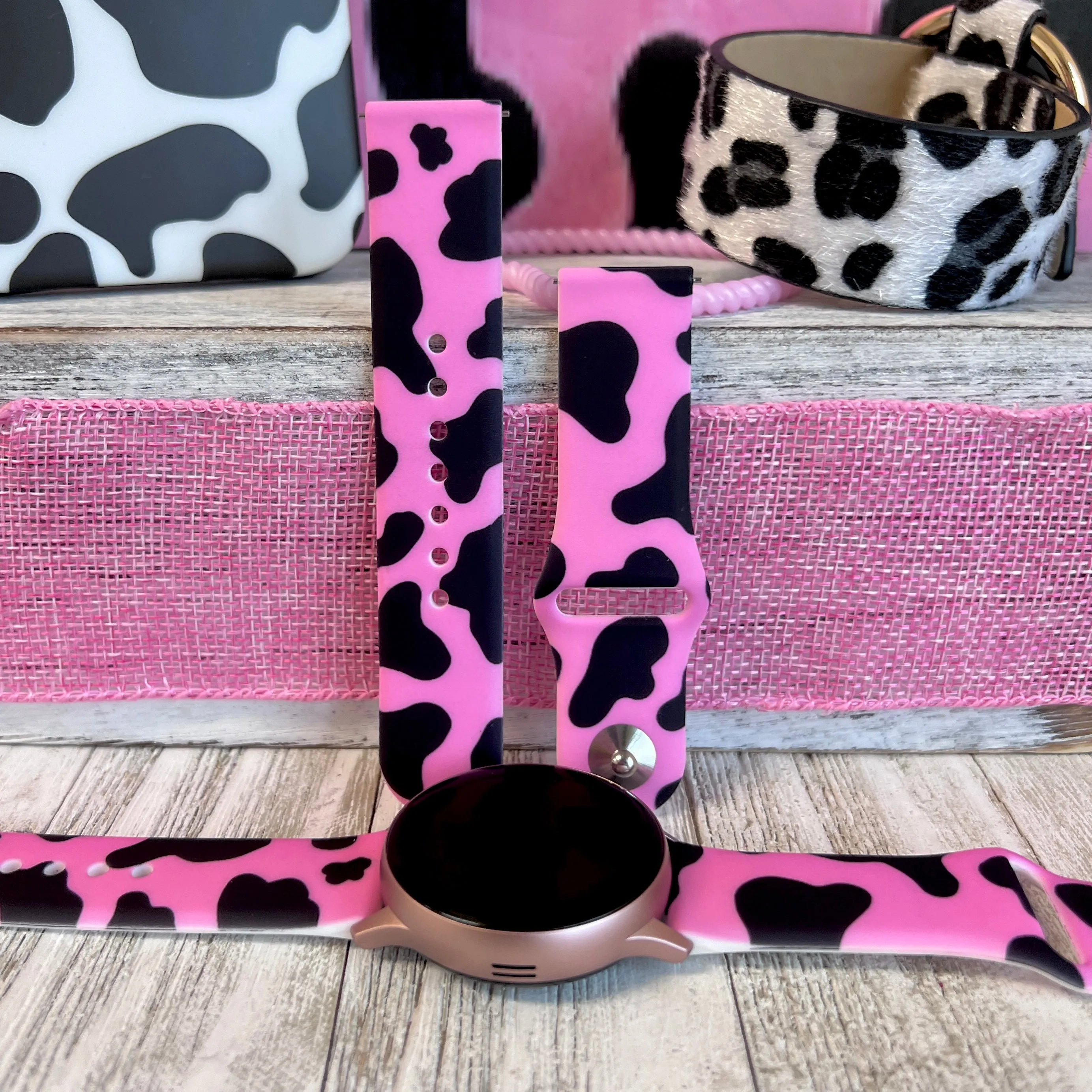 Nashville Cow Pink Print Silicone Band For Samsung Watch