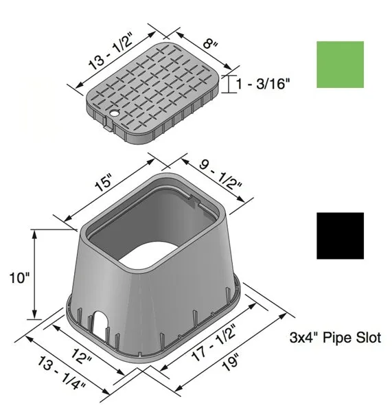 NDS - D1000-SG - RES 10"x15"x10" Box and Drop-In Lid, Green Lid/Black Body