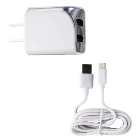 NEM (3.1A) Dual USB Wall Charger/Adapter and 5-Ft (USB-C) Cable - White