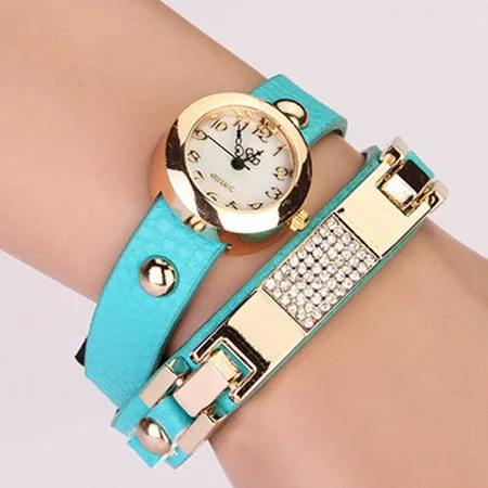 New Arrival Women Vintage Self-Wind Watches Bracelet Women Dress Watch Wristwatches Luxury Fashion Rhinestone Leather